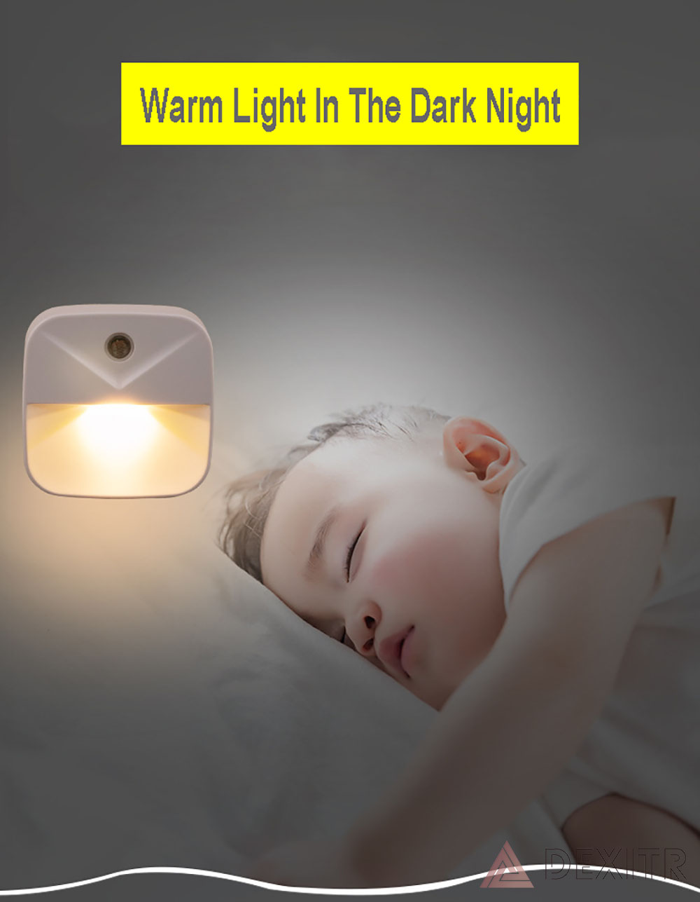 This portable soft light night light is comfortable to the eyes with its indirect light design. Equipped with an auto motion sensor to turn on the light when movement is detected at night. Perfect night light for kid's bedrooms and the rest of the house. Super energy saver! The nightlight is perfect for the hallway, bathroom, bedroom, kitchen, living room, nursery, kids room or anywhere you need some extra light Bright enough to see where you're going in the dark without turning on other lights, but not so bright as to blind you Offset plugs and compact size, the nightlight does not block the second outlet Built-in sensitive light sensor, the nightlight automatically turns on at dusk and off at dawn Night light uses 4pcs long-life LED, lights up to 8hrs each day, only 2.2 kWh needs per year Use 100% ABS which is fire-resistant Easily See In The Dark Solve all your "can't see in the dark" problems! Never trip again on your bathroom break in the middle of the night. DEXITR Night Light makes your path visible without having to turn on any other lights. All Outlets Stay Accessible Offset plugs should be a no-brainer on night lights yet some products still have it centered. Not ours! We made sure you can still use your other outlets even for laptop plugs! No Switch, Just One Sensor With its ambient light sensor, you'll never have to remind yourself to close these lights in the morning. It gradually turns on as it gets dark outside, and gets dimmer as the environment brightens. Energy Efficient With just 0.5 watts per piece, these lights will replace your regular lamps and will pay for themselves in less than a year! The LEDs don't produce any heat so you can leave them plugged in without any hazard. Safe For You And The Environment Every product we produce undergoes strict quality control and has certifications in place to assure safety to consumers and the environment. This night light is no exception. More Than Good Lights We are a customer-driven brand committed to providing you a positively lit experience. This DEXITR light is a light-sensing night light that emanates a soft, white glow automatically at night or in low light conditions. Ideal for indoor places like a bedroom, children's room, kitchen, hallways, stairways, closets, etc. No need to push any buttons or flip a switch, just set the lighting mode and auto illuminate your living space. Wireless and portable, our led light draws minimal power (0.5w ). It is safe for use at home and around children. Specification: - Input voltage: Ac 110-220v-power consumption: 0.5w-light color: White-lifespan: 50000 hours- dimension: 2.56 x 2.56 x 1.1in/6.5 x 6.5 x 2.8cm. Allows you to get up at night, get some water, use the restroom and return to bed without turning on any main lights. You don't have to worry about turning the lights on and off around the house in the morning and evening. The smart sensor does it for you.