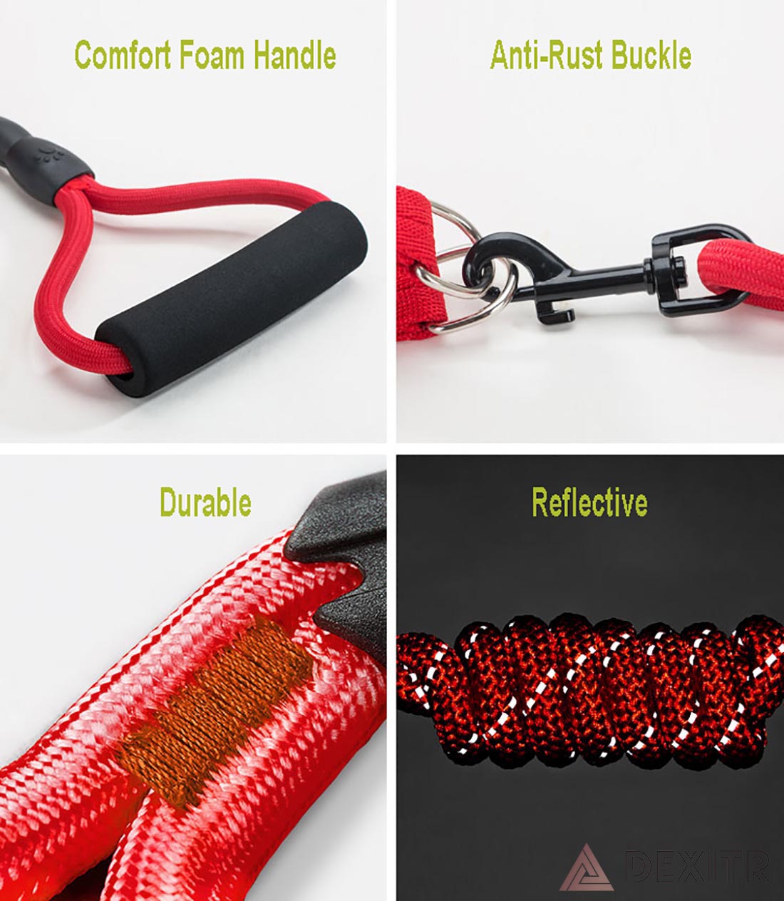 Reflective Rope Dog Leash Elastic with Comfort Foam Grip Handle Padded Nylon Strong Adjustable Chest Strap Durable 360° Swivel Round Traction Rope Walking & Training Detachable Pet Safety Lead Climbing for Small Medium and Large Dogs