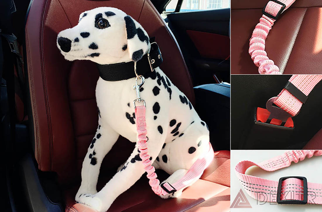 Dog Seat Belt 3-in-1 Adjustable Pet Cat Car Safety Leads Heavy Duty Elastic Durable Vehicle Nylon Fabric Vehicle Seatbelt Harness for Travel and Daily Use with Hook Latch & Seat Belt Buckle Attachment
